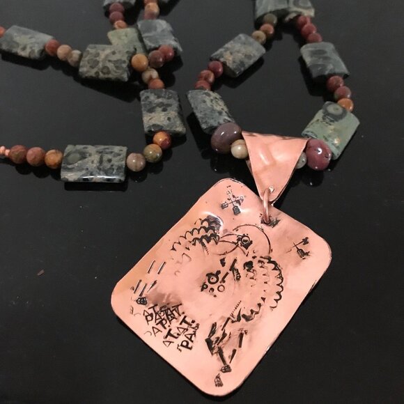 Copper Phoenix Eagle Dog Tag Mookite Jasper Necklace Long Gemstone - Picture 10 of 10